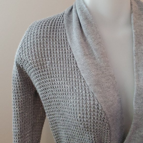 Victoria's Secret Grey Silver  Cardigan S-M sparkly sequin wrap cardigan sweater - Picture 4 of 11